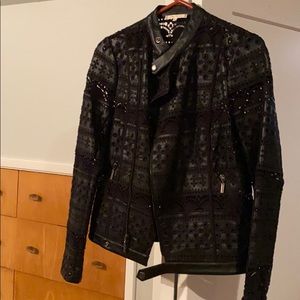 Eyelet and Faux leather jacket